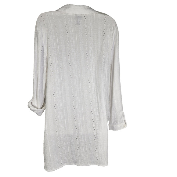 Chicos Womens Shirt Size 2 US Large Button Up Long Tab Sleeve Embroidery Eyelets - Picture 2 of 12